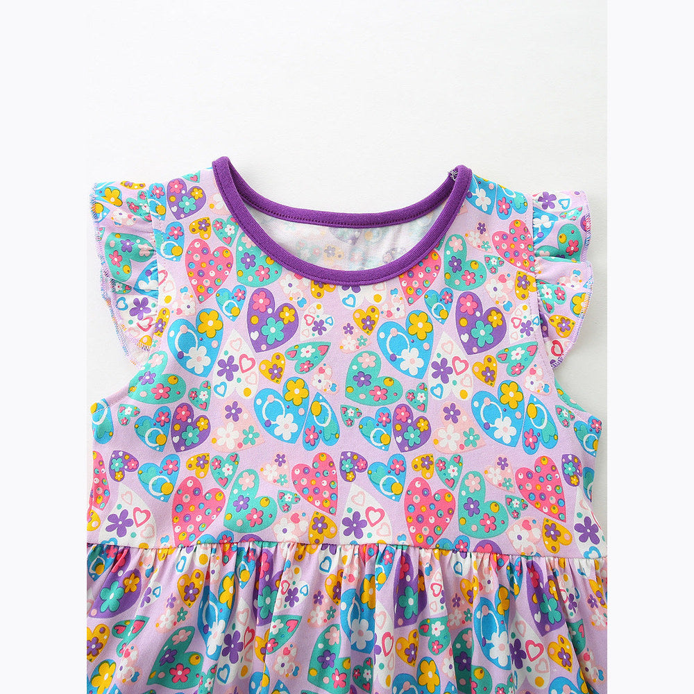 Summer Hot Selling Cute Floral Pattern Fly Sleeves Dress for Stylish Girls