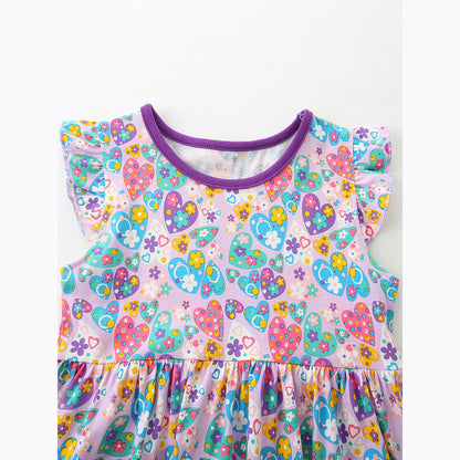 Summer Hot Selling Cute Floral Pattern Fly Sleeves Dress for Stylish Girls