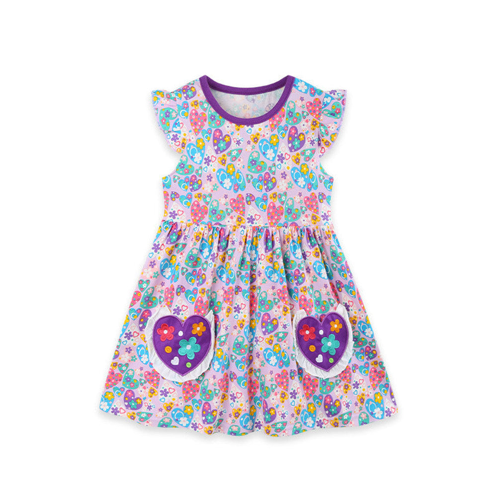 Summer Hot Selling Cute Floral Pattern Fly Sleeves Dress for Stylish Girls