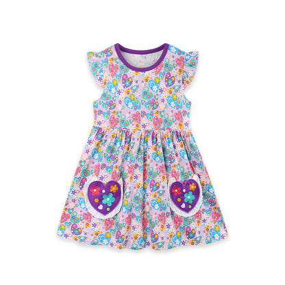 Summer Hot Selling Cute Floral Pattern Fly Sleeves Dress for Stylish Girls