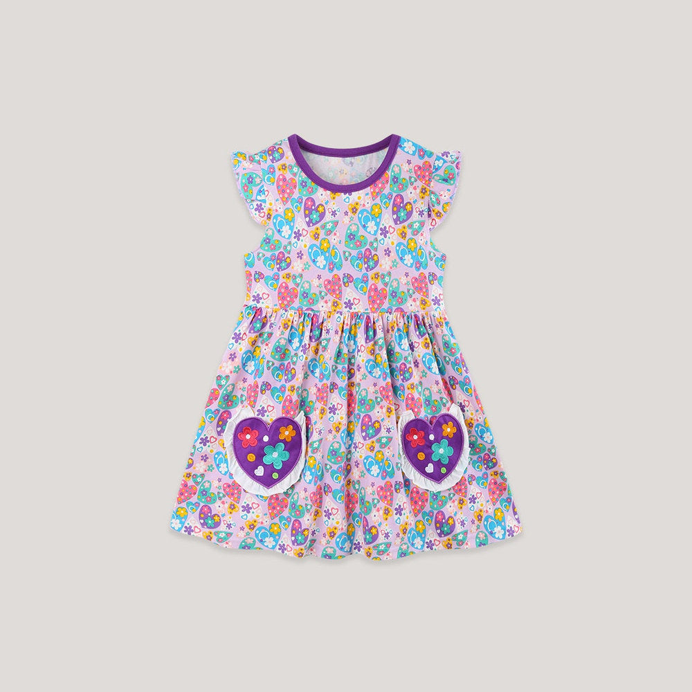 Summer Hot Selling Cute Floral Pattern Fly Sleeves Dress for Stylish Girls