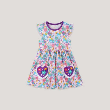 Summer Hot Selling Cute Floral Pattern Fly Sleeves Dress for Stylish Girls