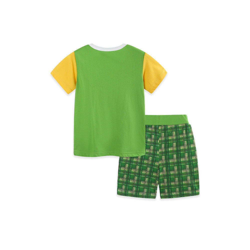 MyKids-USA® Arrival Summer Baby Kids Boys Short Sleeves Cartoon and Letters Pattern T-shirt and Plaid Shorts Clothing Set