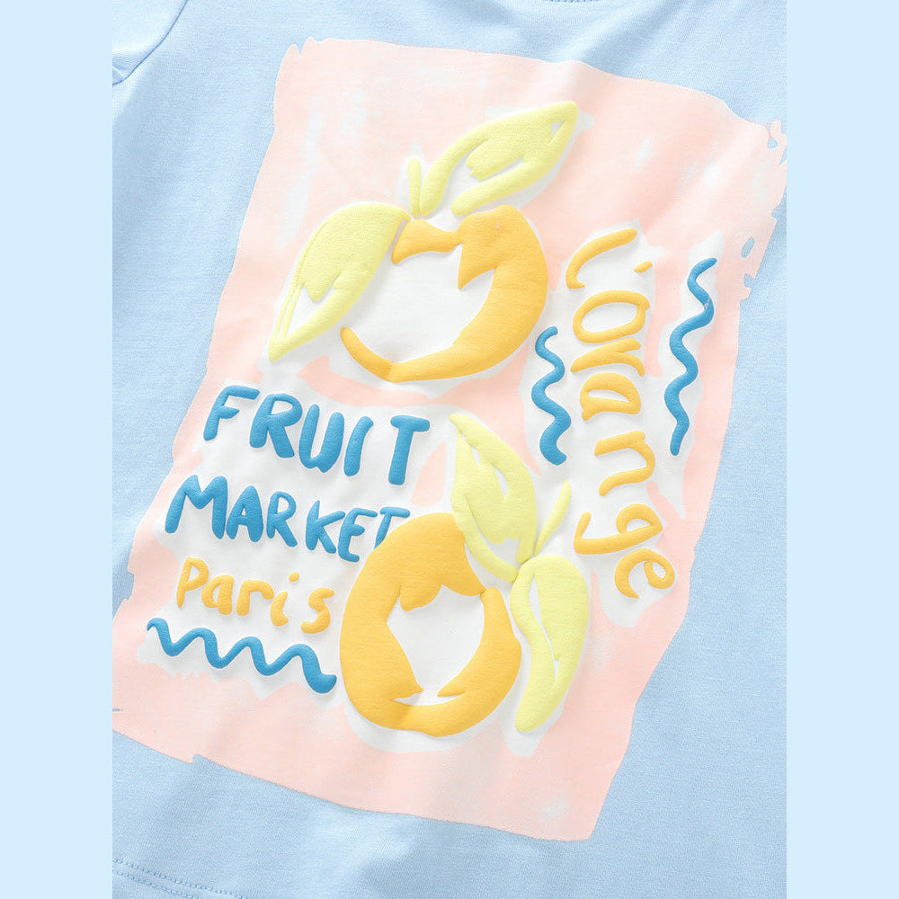 MyKids-USA® Arrival Summer Baby Kids Girls Short Sleeves Fruits and Letters Pattern T-shirt and Striped Shorts Clothing Set