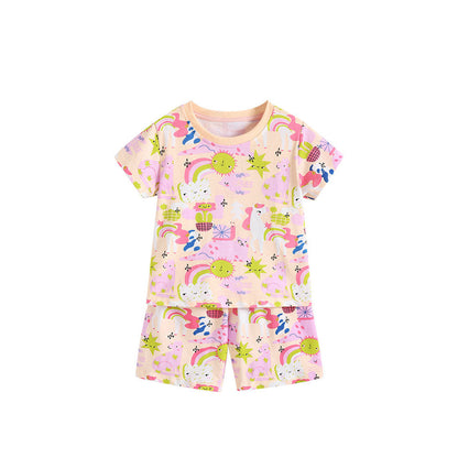 MyKids-USA® Arrival Summer Baby Kids Girls Short Sleeves Cartoon Pattern T-shirt and Shorts Clothing Set