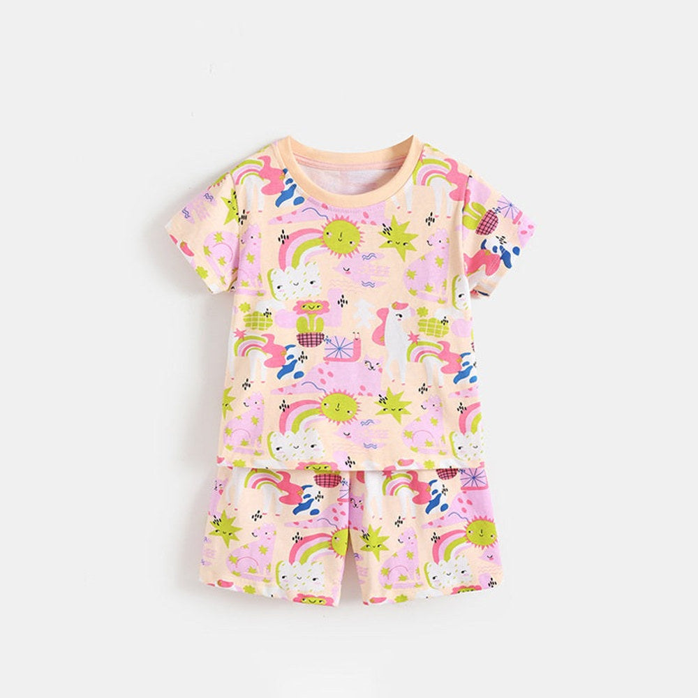MyKids-USA® Arrival Summer Baby Kids Girls Short Sleeves Cartoon Pattern T-shirt and Shorts Clothing Set