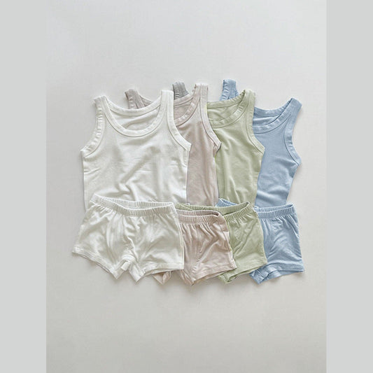 MyKids-USA® Arrival Summer Baby Sleeveless Plain Vest and Bloomers Clothing Set