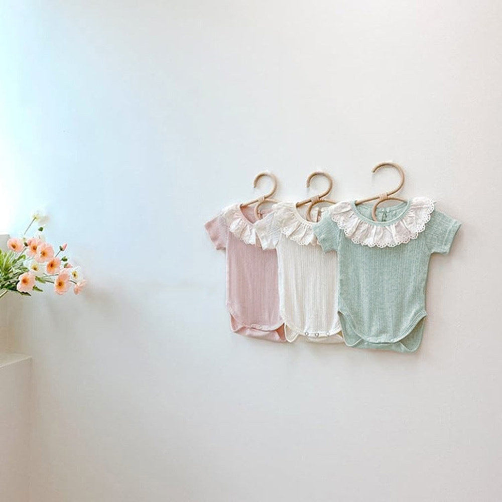 MyKids-USA® Summer Arrival Baby Girls Short Sleeves Lace Collar Bodysuit