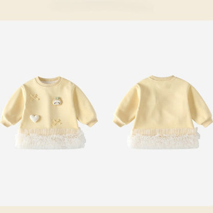 MyKids-USA® Autumn Arrival Baby Girls Long Sleeves Cute Cartoon Tulle Patchwork Dress