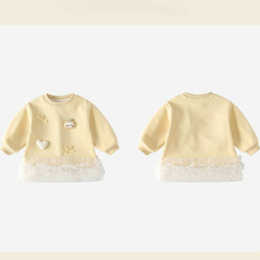 MyKids-USA® Autumn Arrival Baby Girls Long Sleeves Cute Cartoon Tulle Patchwork Dress