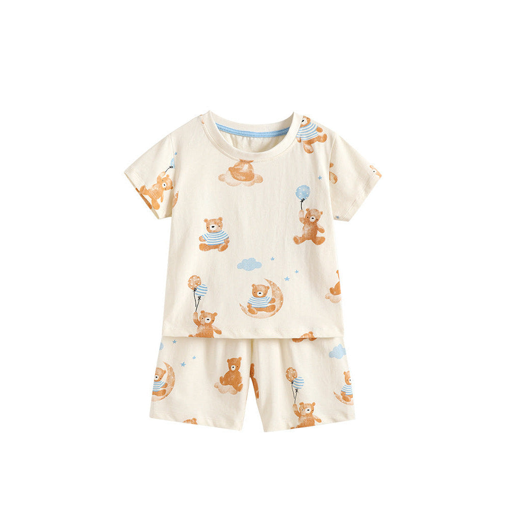 MyKids-USA® Arrival Summer Baby Kids Boys Short Sleeves Teddy Bear Cartoon Pattern T-shirt and Shorts Clothing Set