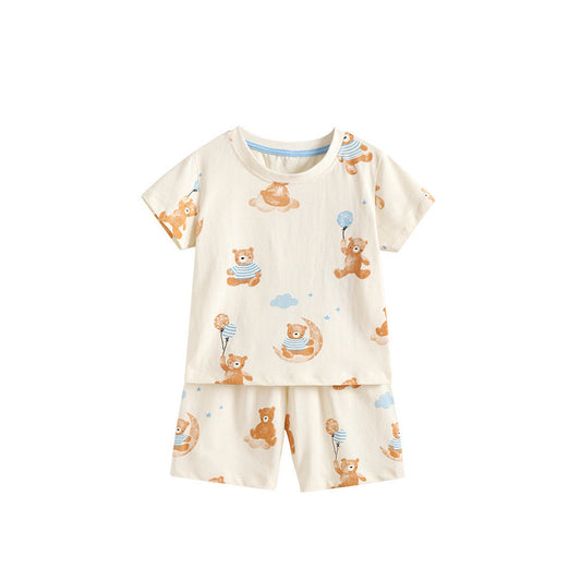 MyKids-USA® Arrival Summer Baby Kids Boys Short Sleeves Teddy Bear Cartoon Pattern T-shirt and Shorts Clothing Set