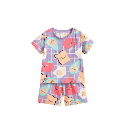 MyKids-USA® Arrival Summer Baby Kids Girls Short Sleeves Cartoon Pattern T-shirt and Plaid Shorts Clothing Set