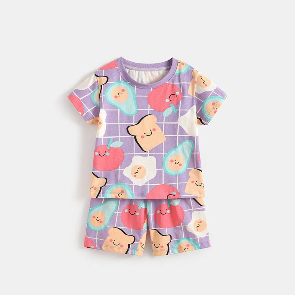 MyKids-USA® Arrival Summer Baby Kids Girls Short Sleeves Cartoon Pattern T-shirt and Plaid Shorts Clothing Set