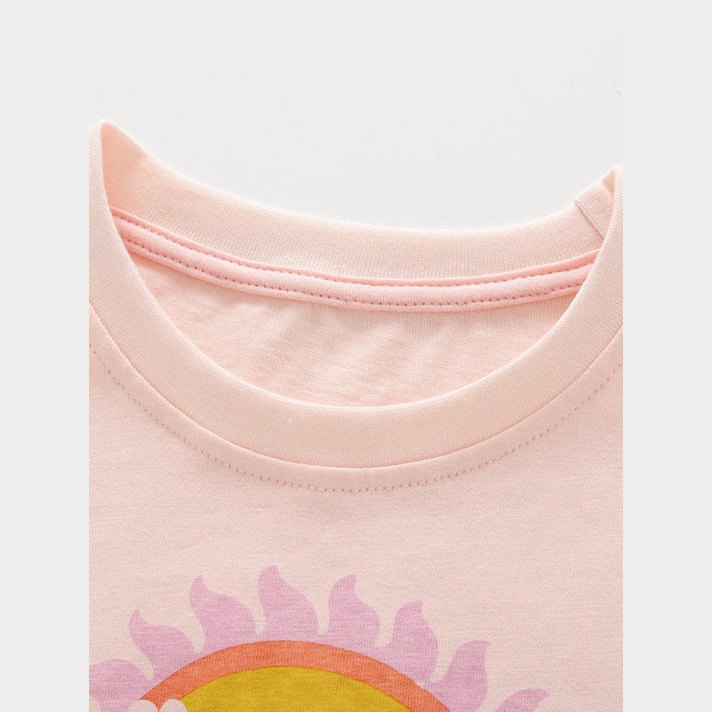 MyKids-USA® Arrival Summer Baby Kids Girls Short Sleeves Flowers Cartoon Pattern T-shirt and Striped Shorts Clothing Set