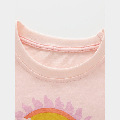 MyKids-USA® Arrival Summer Baby Kids Girls Short Sleeves Flowers Cartoon Pattern T-shirt and Striped Shorts Clothing Set