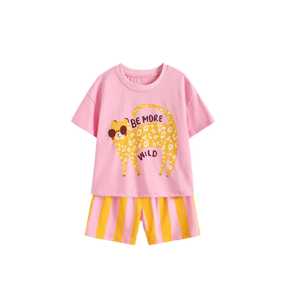 MyKids-USA® Arrival Summer Baby Kids Girls Short Sleeves Animals Cartoon Pattern T-shirt and Striped Shorts Clothing Set