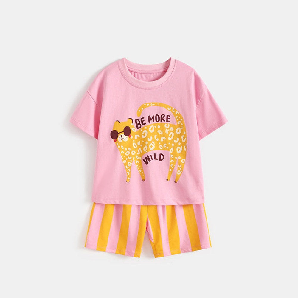 MyKids-USA® Arrival Summer Baby Kids Girls Short Sleeves Animals Cartoon Pattern T-shirt and Striped Shorts Clothing Set