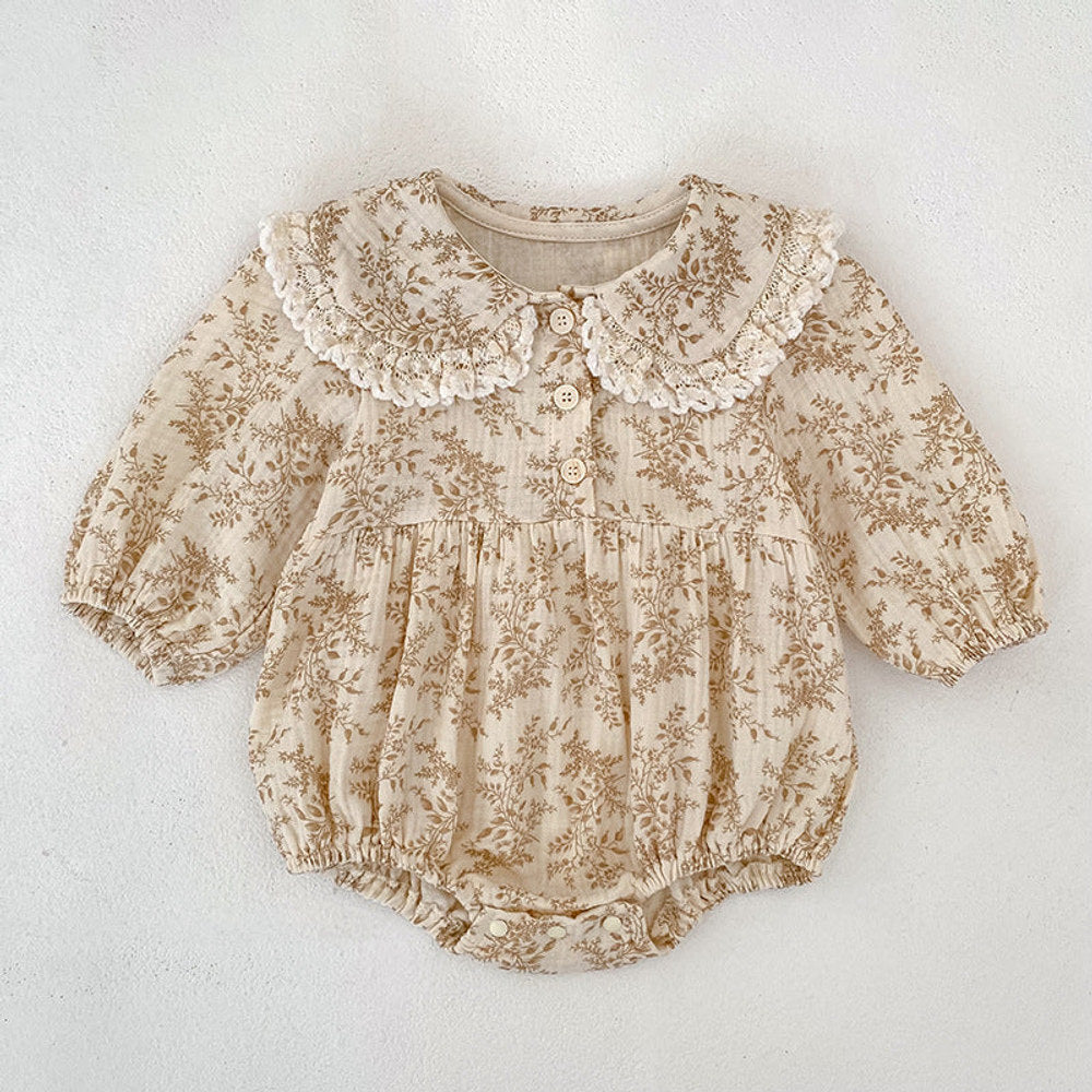 MyKids-USA® Adorable Baby Lace Trim Collar Onesies and Floral Pattern Girls’ Dress – Princess Sister Matching Set