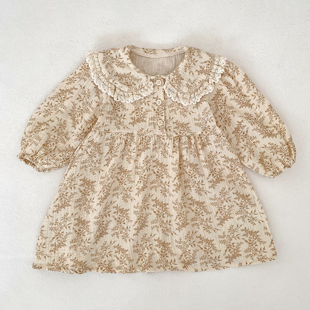 MyKids-USA® Adorable Baby Lace Trim Collar Onesies and Floral Pattern Girls’ Dress – Princess Sister Matching Set
