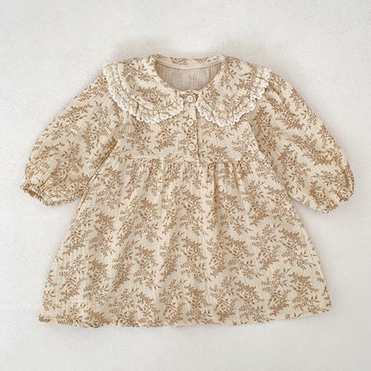 MyKids-USA® Adorable Baby Lace Trim Collar Onesies and Floral Pattern Girls’ Dress – Princess Sister Matching Set