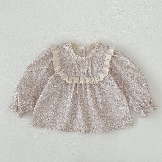 MyKids-USA® Arrival Autumn Baby Kids Girls Long Sleeves Flowers Pattern Lace Trim Top