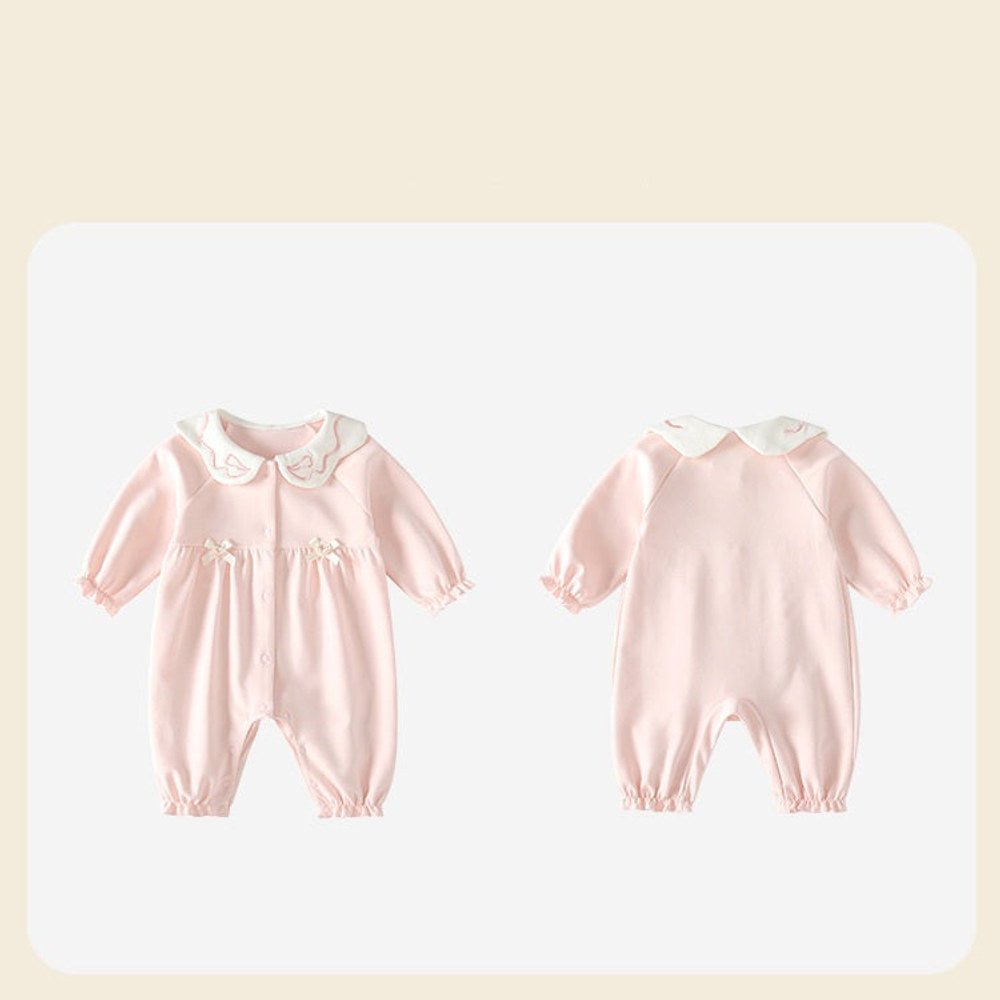 MyKids-USA® Autumn Arrival Baby Girls Long Sleeves Cute Single Breasted Butterfly-bows Pattern Rompers