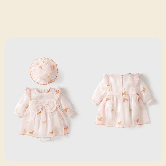 MyKids-USA® Autumn Arrival Baby Girls Long Sleeves Cute Butterfly Pattern Dress with Hat