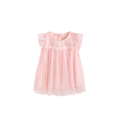 MyKids-USA® Summer Hot Selling Cute Flowers Embroidered Pattern Fly Sleeves Dress for Stylish Girls
