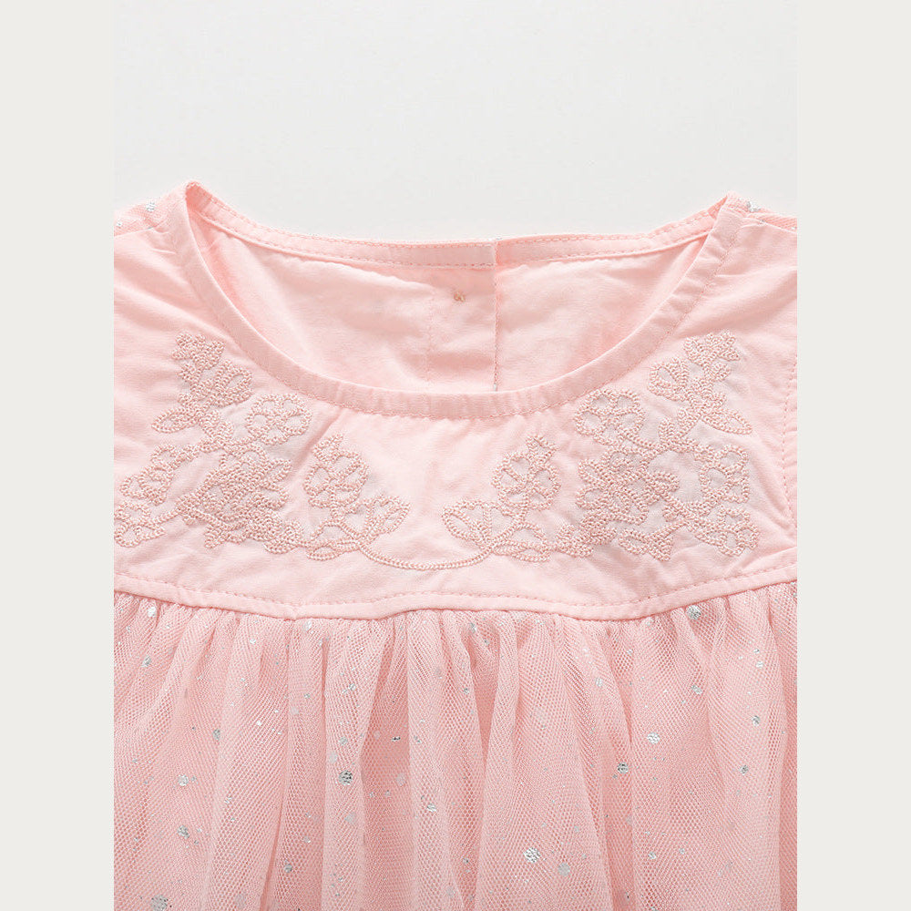 MyKids-USA® Summer Hot Selling Cute Flowers Embroidered Pattern Fly Sleeves Dress for Stylish Girls