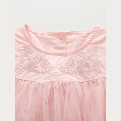 MyKids-USA® Summer Hot Selling Cute Flowers Embroidered Pattern Fly Sleeves Dress for Stylish Girls