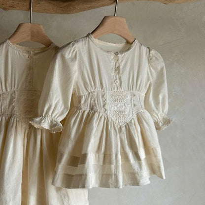 Autumn High-End Lace Floral Girls Princess Dress