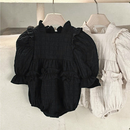 MyKids-USA® Autumn Waffle Grid Solid Color Baby Kids Girls Princess Bodysuit