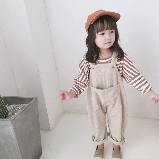 MyKids-USA® Autumn Arrival Baby Kids Sleeveless Solid Color Corduroy Overalls