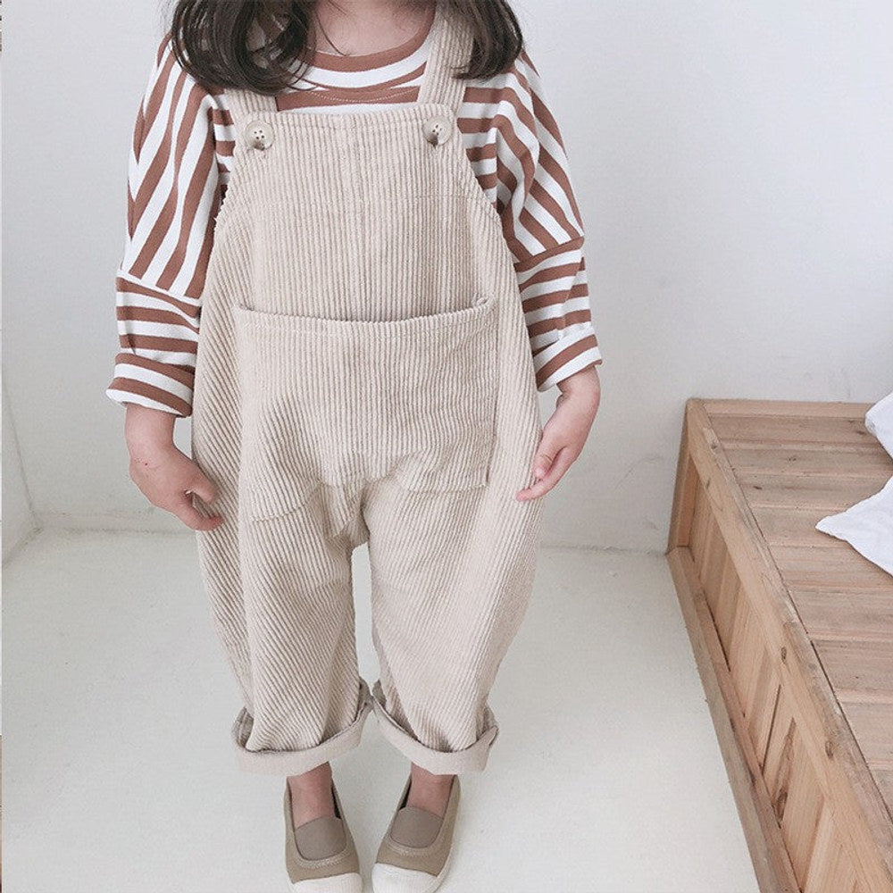 MyKids-USA® Autumn Arrival Baby Kids Sleeveless Solid Color Corduroy Overalls