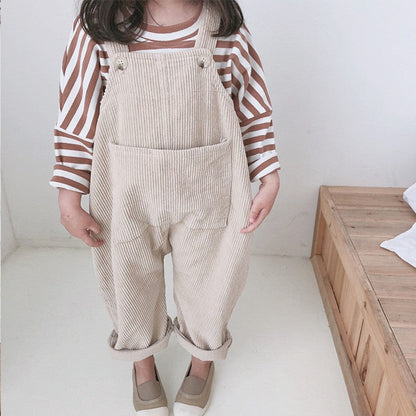 MyKids-USA® Autumn Arrival Baby Kids Sleeveless Solid Color Corduroy Overalls