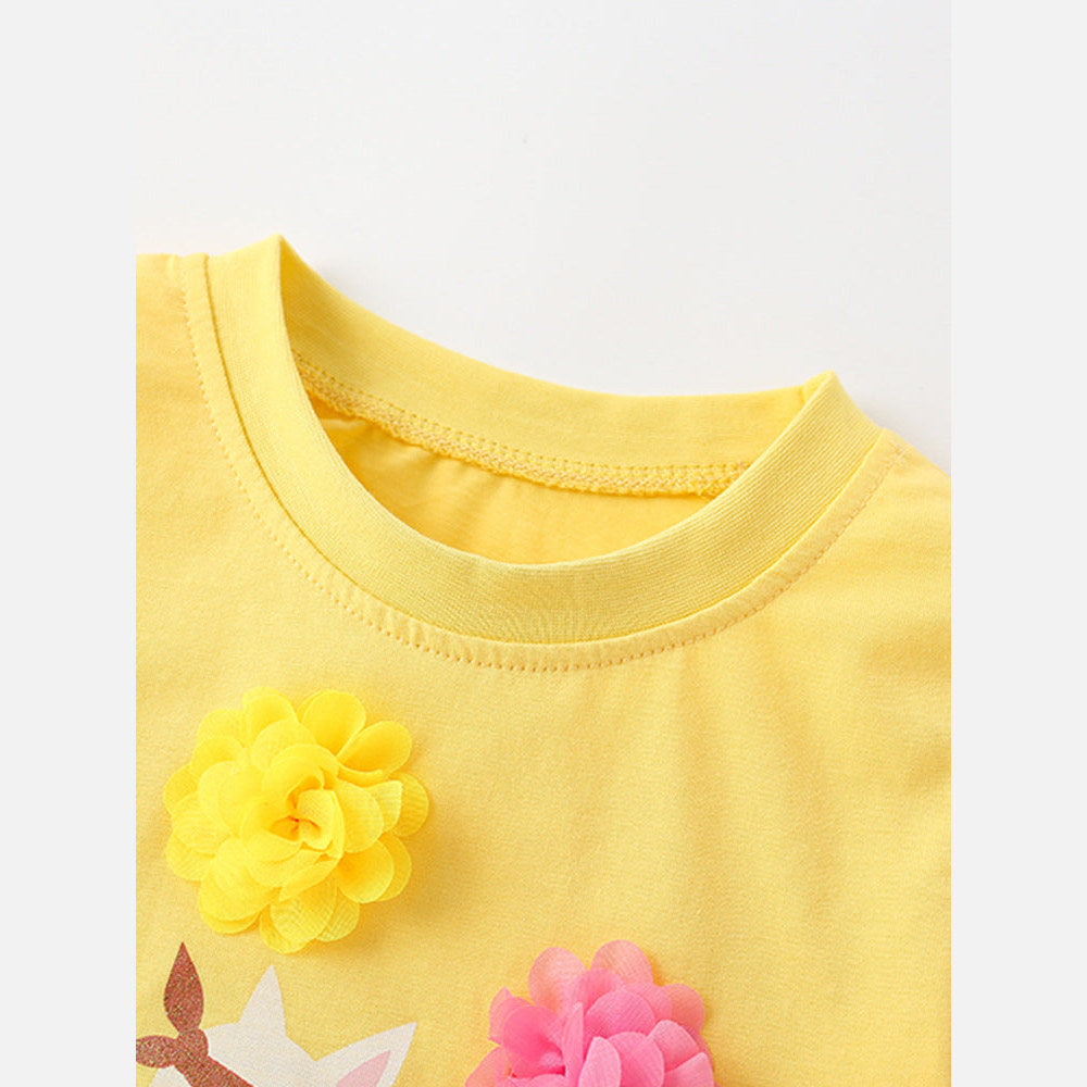 MyKids-USA® Summer Girls’ Flowers and Cartoon Pattern T-shirt in European and American Style