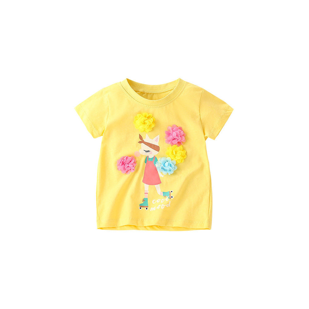 MyKids-USA® Summer Girls’ Flowers and Cartoon Pattern T-shirt in European and American Style