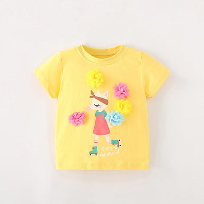MyKids-USA® Summer Girls’ Flowers and Cartoon Pattern T-shirt in European and American Style