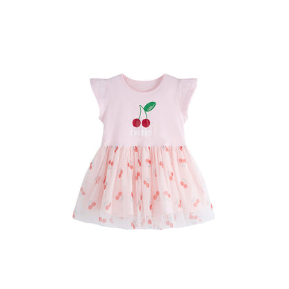 MyKids-USA® Summer Hot Selling Cute Cherry Pattern Fly Sleeves Dress for Stylish Girls