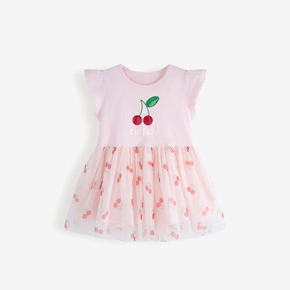 MyKids-USA® Summer Hot Selling Cute Cherry Pattern Fly Sleeves Dress for Stylish Girls
