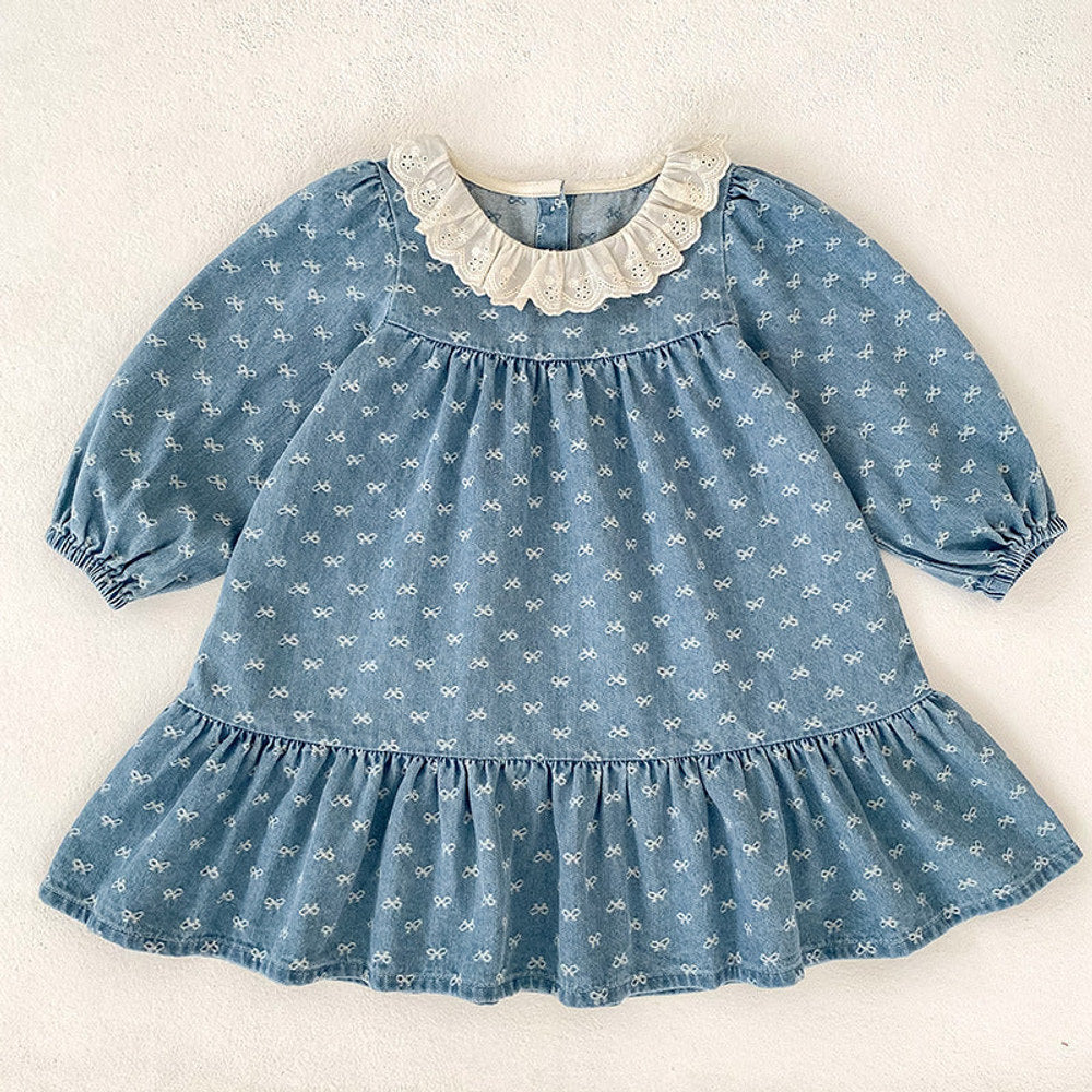 MyKids-USA® Autumn Baby Girls Denim Long-sleeved Onesies and Dress – Princess Sister Matching Set