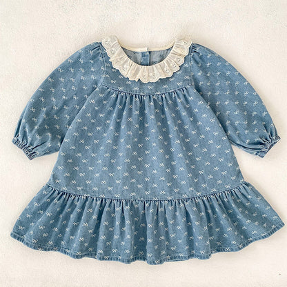 MyKids-USA® Autumn Baby Girls Denim Long-sleeved Onesies and Dress – Princess Sister Matching Set