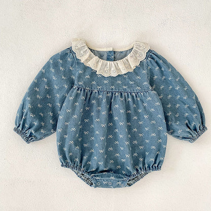 MyKids-USA® Autumn Baby Girls Denim Long-sleeved Onesies and Dress – Princess Sister Matching Set