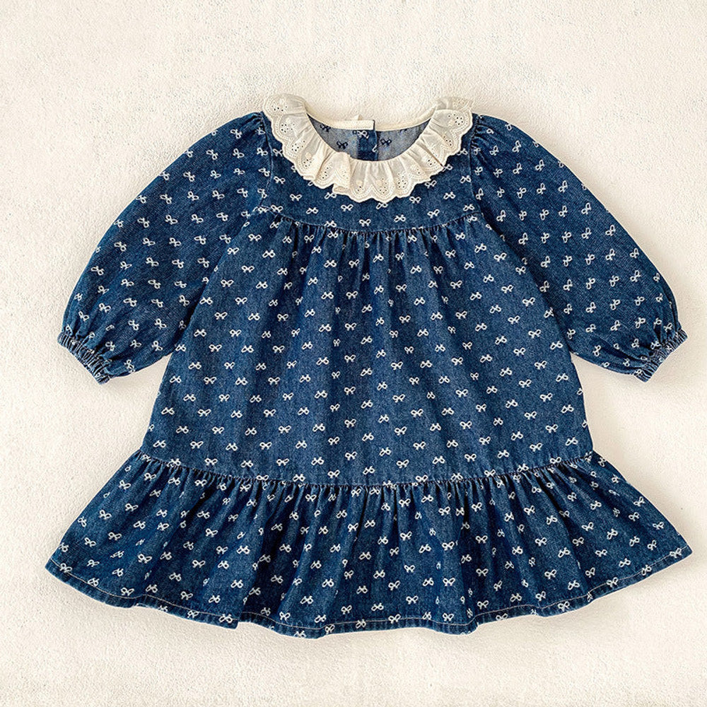 MyKids-USA® Autumn Baby Girls Denim Long-sleeved Onesies and Dress – Princess Sister Matching Set