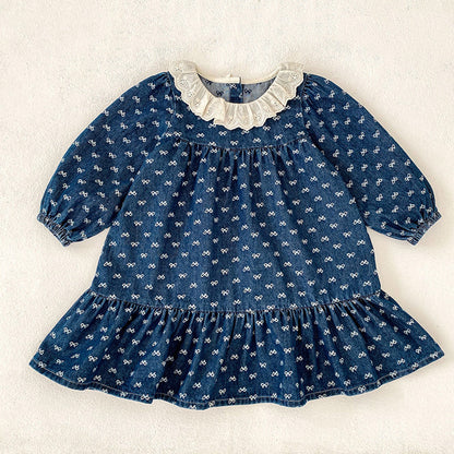 MyKids-USA® Autumn Baby Girls Denim Long-sleeved Onesies and Dress – Princess Sister Matching Set