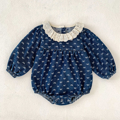 MyKids-USA® Autumn Baby Girls Denim Long-sleeved Onesies and Dress – Princess Sister Matching Set