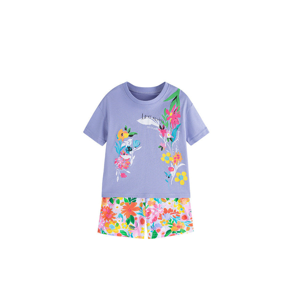 MyKids-USA® Arrival Summer Baby Kids Girls Short Sleeves Floral Cartoon Pattern T-shirt and Shorts Clothing Set