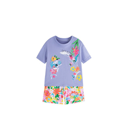 MyKids-USA® Arrival Summer Baby Kids Girls Short Sleeves Floral Cartoon Pattern T-shirt and Shorts Clothing Set