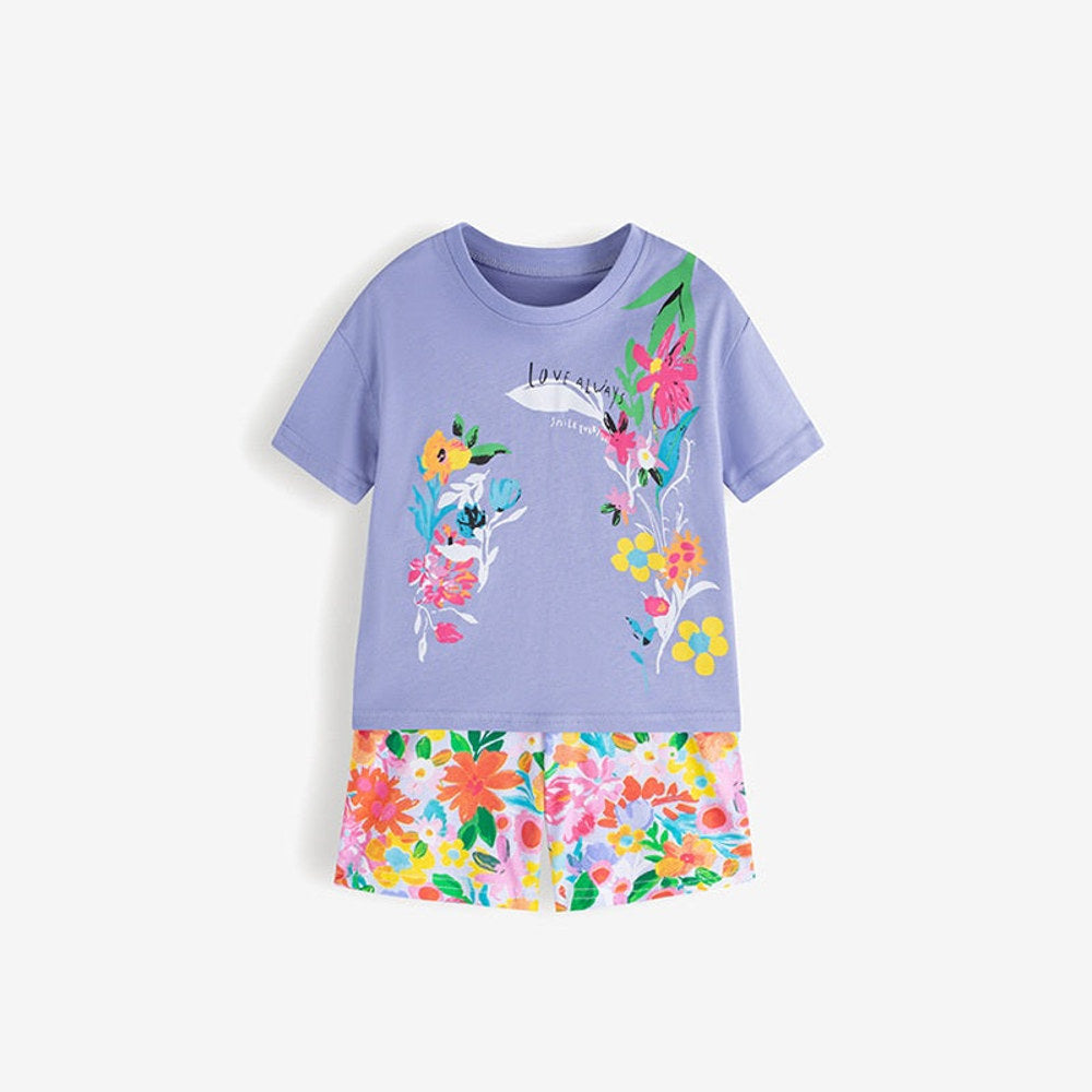 MyKids-USA® Arrival Summer Baby Kids Girls Short Sleeves Floral Cartoon Pattern T-shirt and Shorts Clothing Set